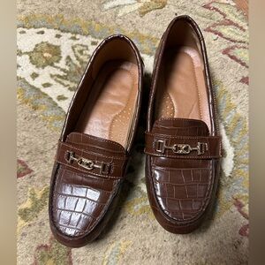 Soft faux leather shoes with gold colored  embellishment size 7